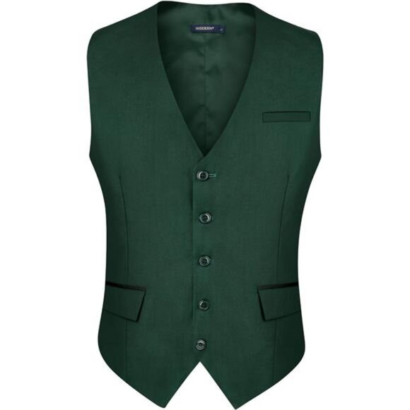 Men's Suit Vest Formal V-Neck Green - Picture 2 of 5
